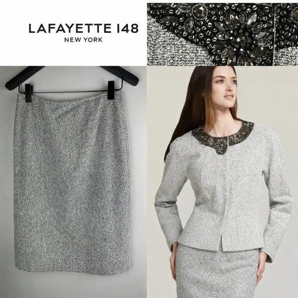 Lafayette 148 Set Embellished Boucle Snap Jacket & Skirt Tweed Sizes 12 & 14 - Picture 16 of 16